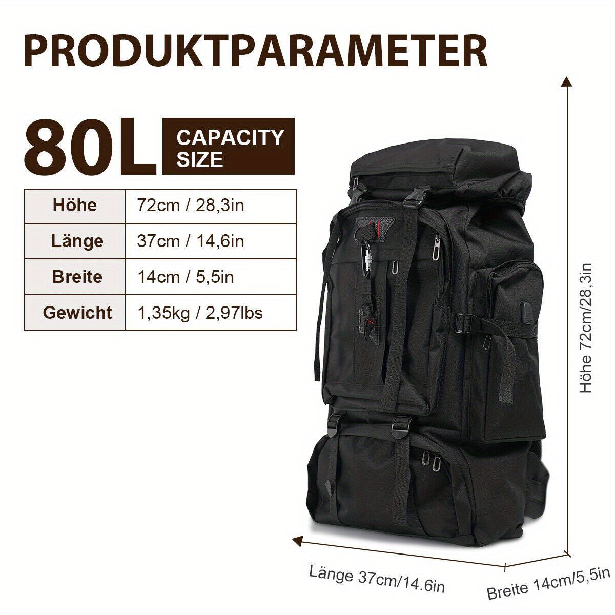 Mochila de senderismo Explorer de 80 litros: robusta y versátil