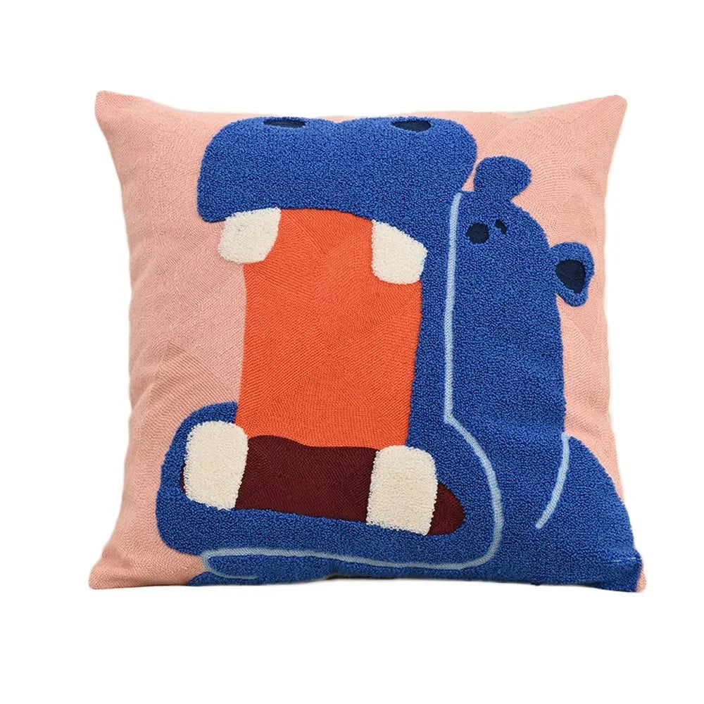 Funda de almohada con motivos de animales bordados