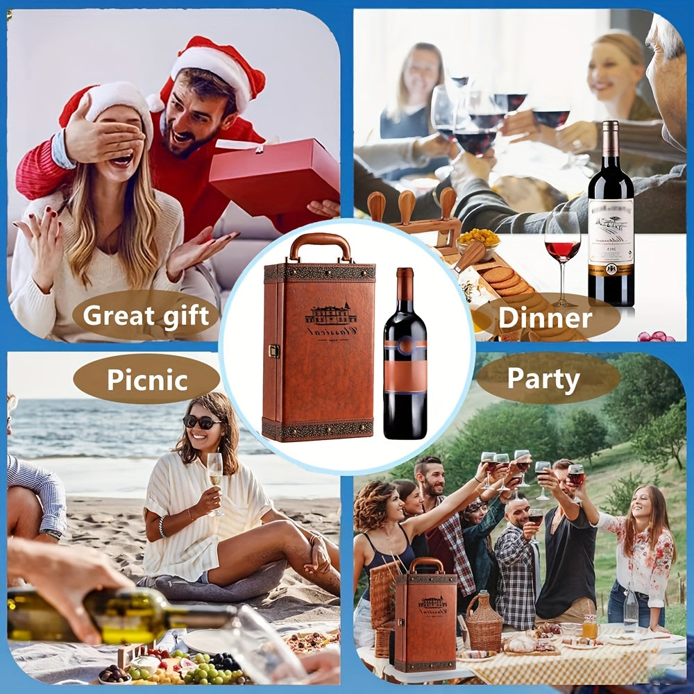 Klasični nosač za 2 boce vina s priborom – Prijenosna poklon kutija