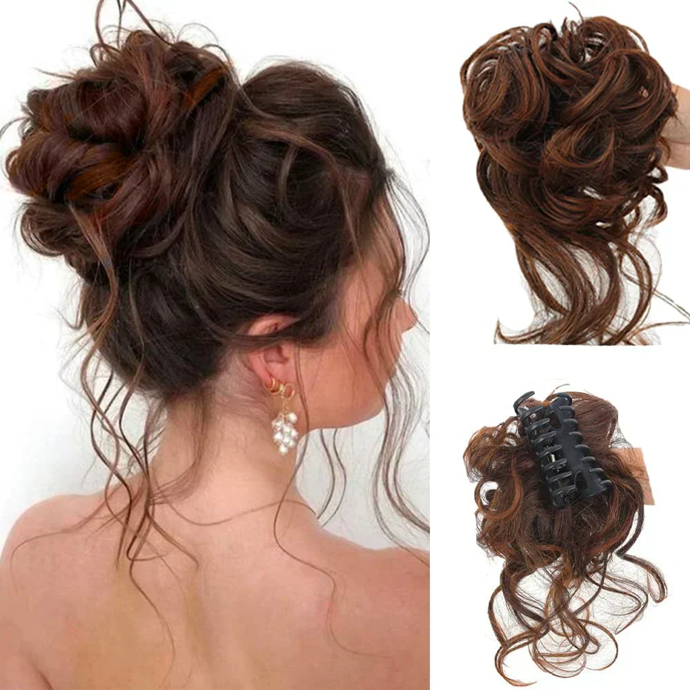 Pinza para moño rizado de cabello sintético para mujer
