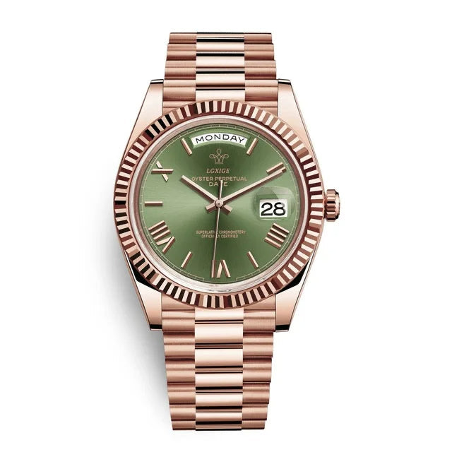 Reloj de pulsera automático para hombre con visualización de día y fecha: atemporal y elegante.