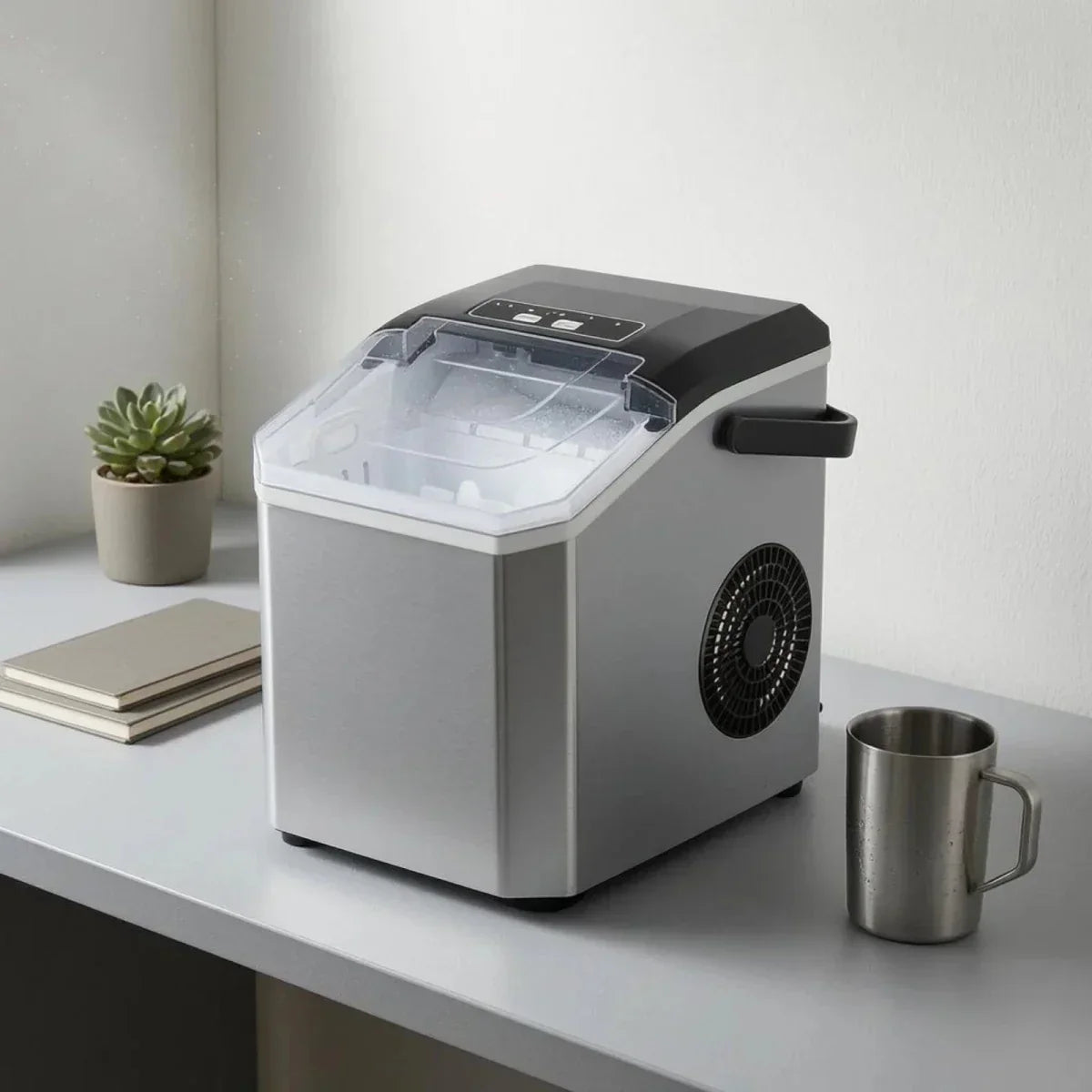 Edelstahl-Eiswürfelmaschine mit Transparentem Deckel für Frische Eiswürfel