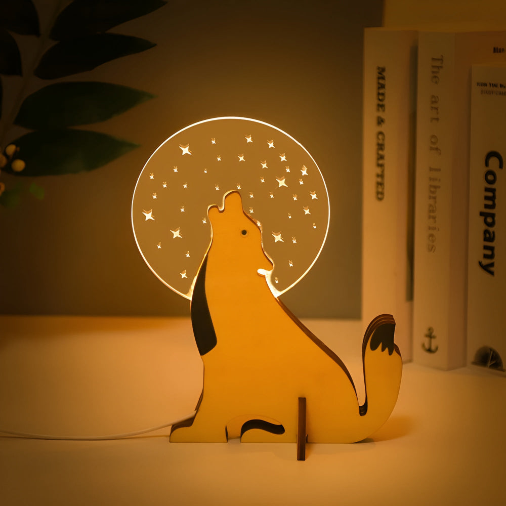 Lámpara de mesa de madera con diseño de animal e iluminación LED