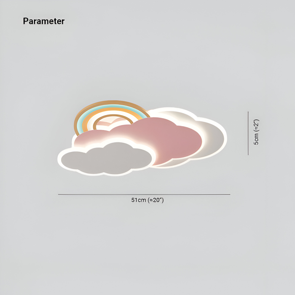 Dimmable LED-Deckenlampe mit Wolken und Regenbogen Motiv