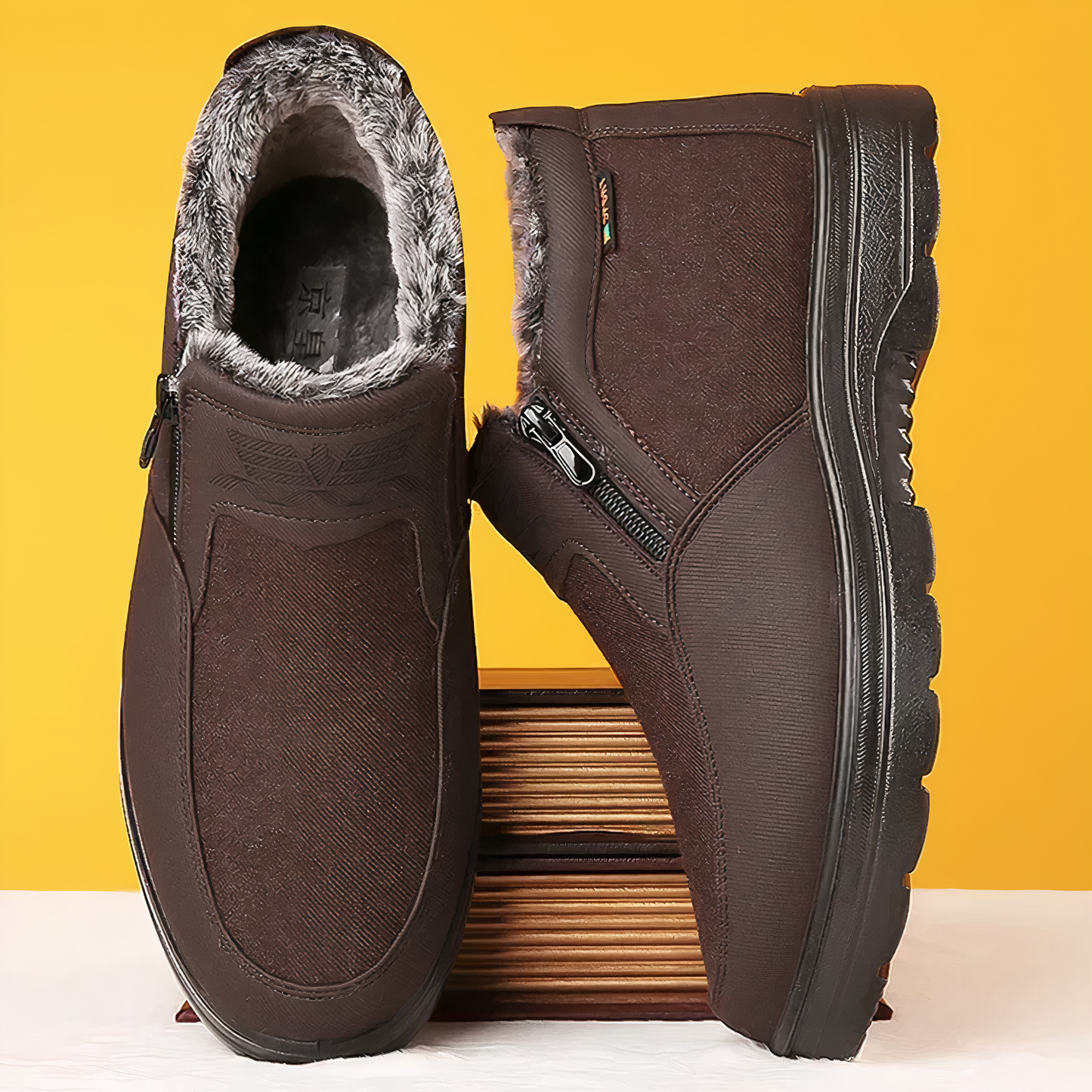 Botas de invierno para hombre con forro cálido y cremallera lateral