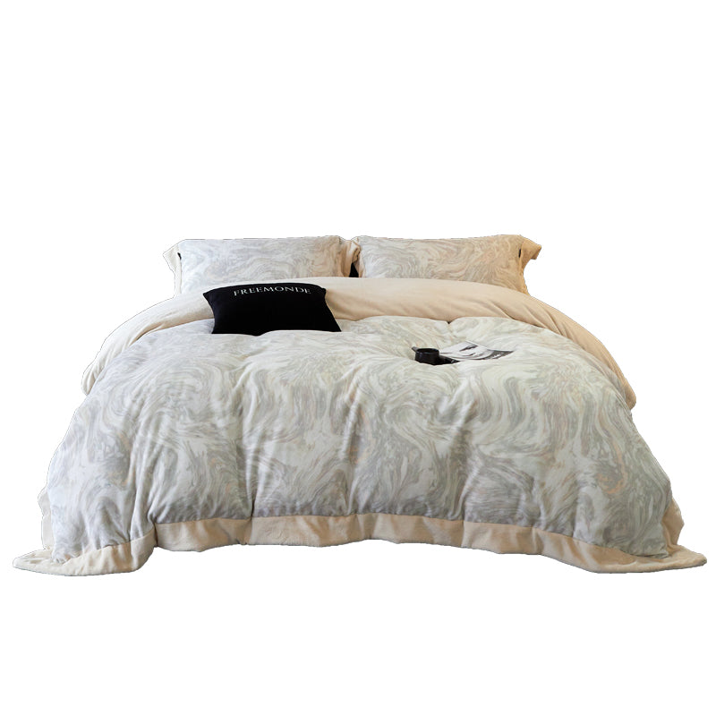 Juego de ropa de cama de invierno de 4 piezas con estampado floral de mármol