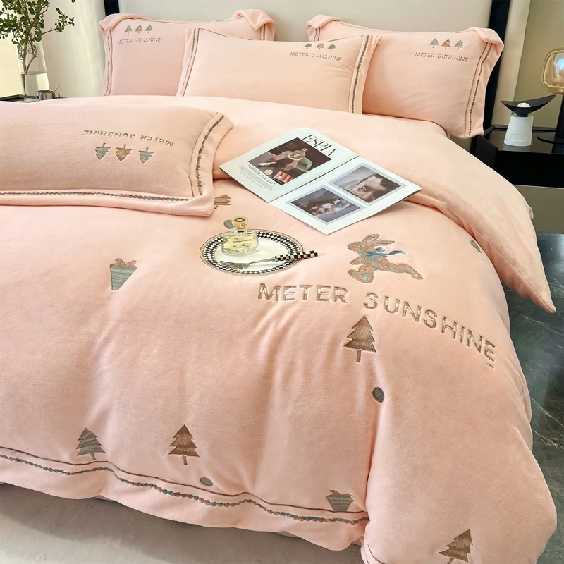 Juego de ropa de cama de invierno con motivos navideños bordados