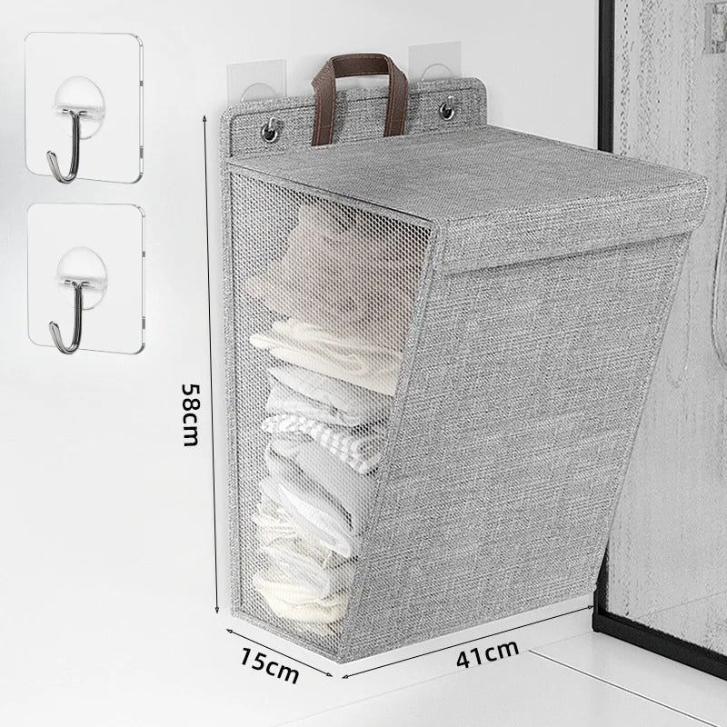 Cesto de roupa dobrável de parede para arrumação