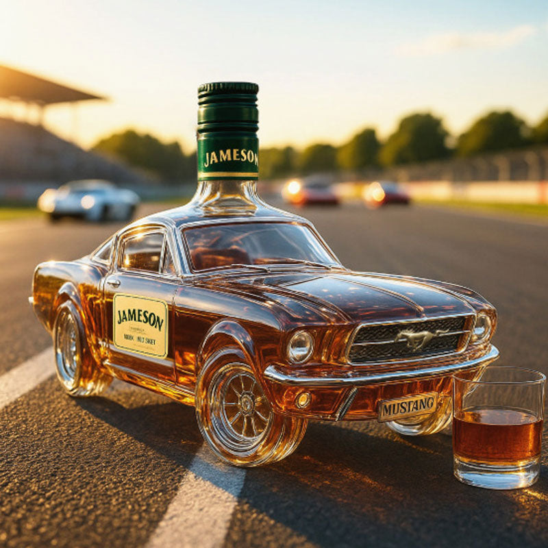 Decantador de whisky automático de vidrio con diseño de coche clásico y figura de caballo