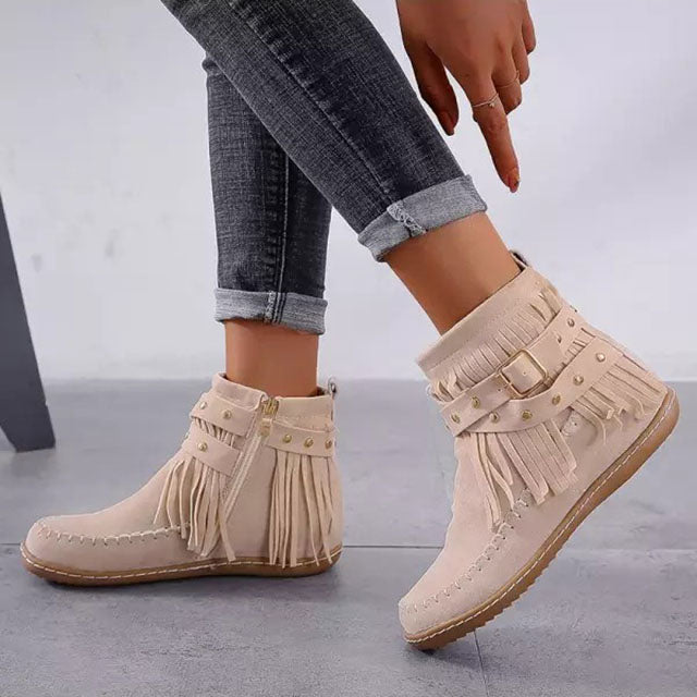 Damen-Stiefeletten mit Fransen und Zierschnalle