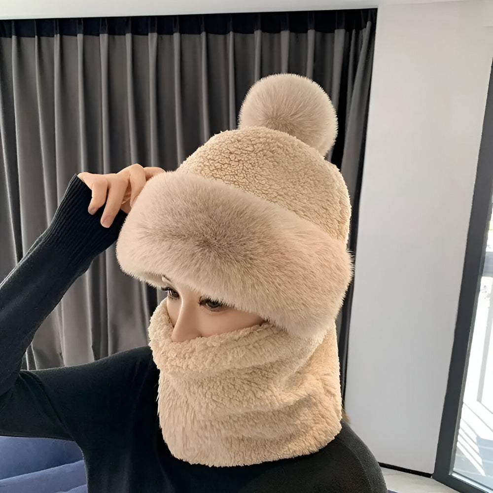 Gorro de invierno para mujer con pompón y bufanda tubular