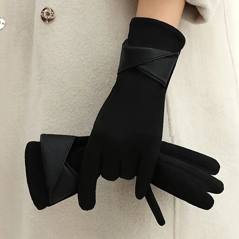 Guantes de invierno para mujer, aislantes, forro polar, ante sintético con detalle de puño