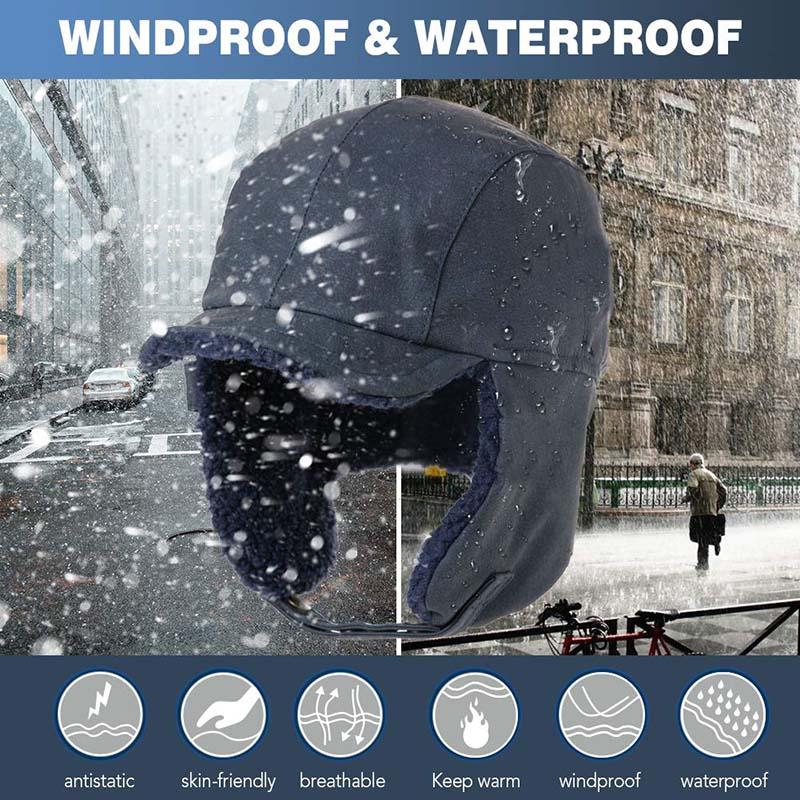 Gorro de inverno com abas para as orelhas e proteção facial amovível