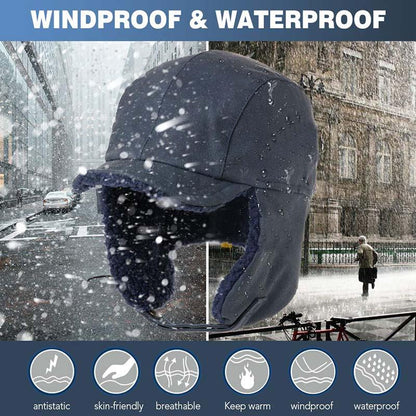 Gorro de inverno com abas para as orelhas e proteção facial amovível