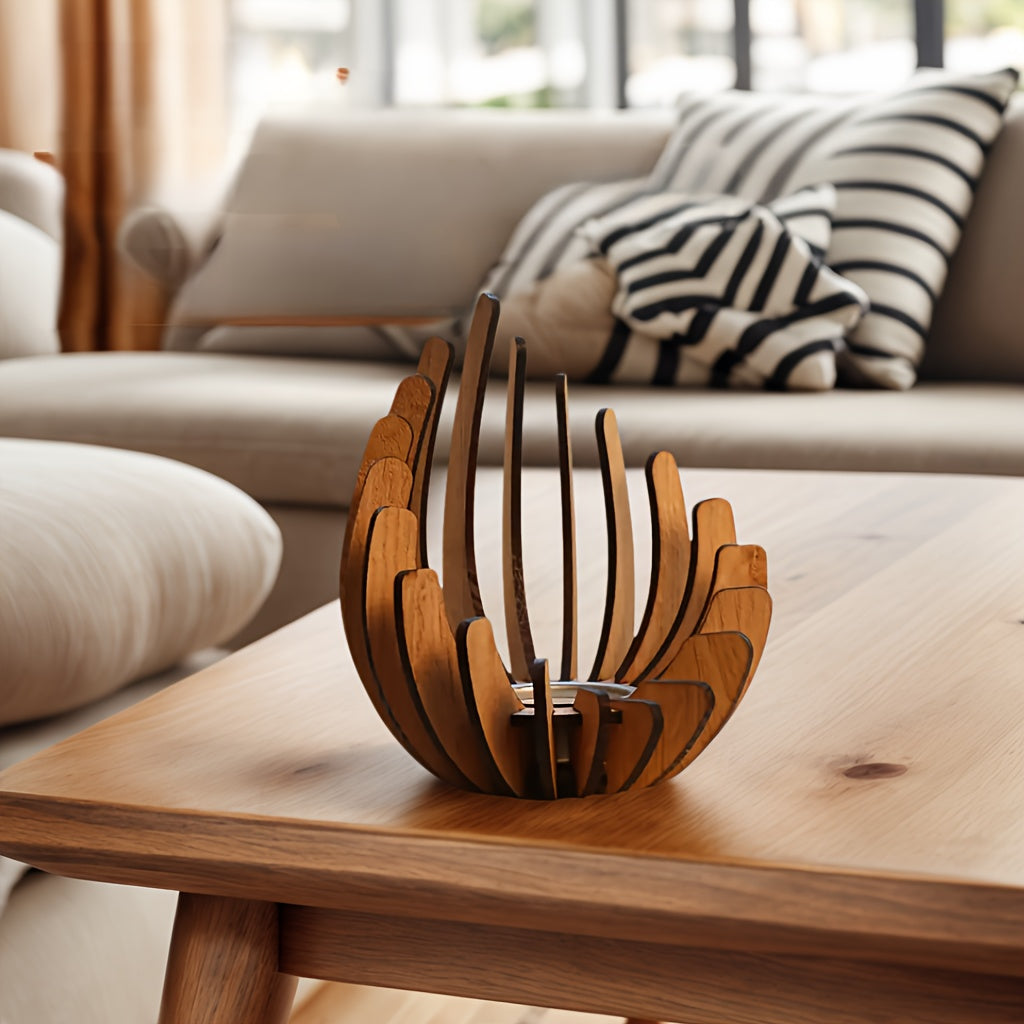 Candelabro de loto bohemio: diseño artesanal en capas de madera