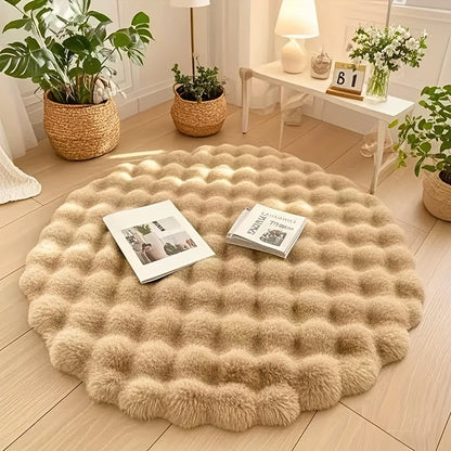 Alfombra redonda de felpa con textura de burbujas