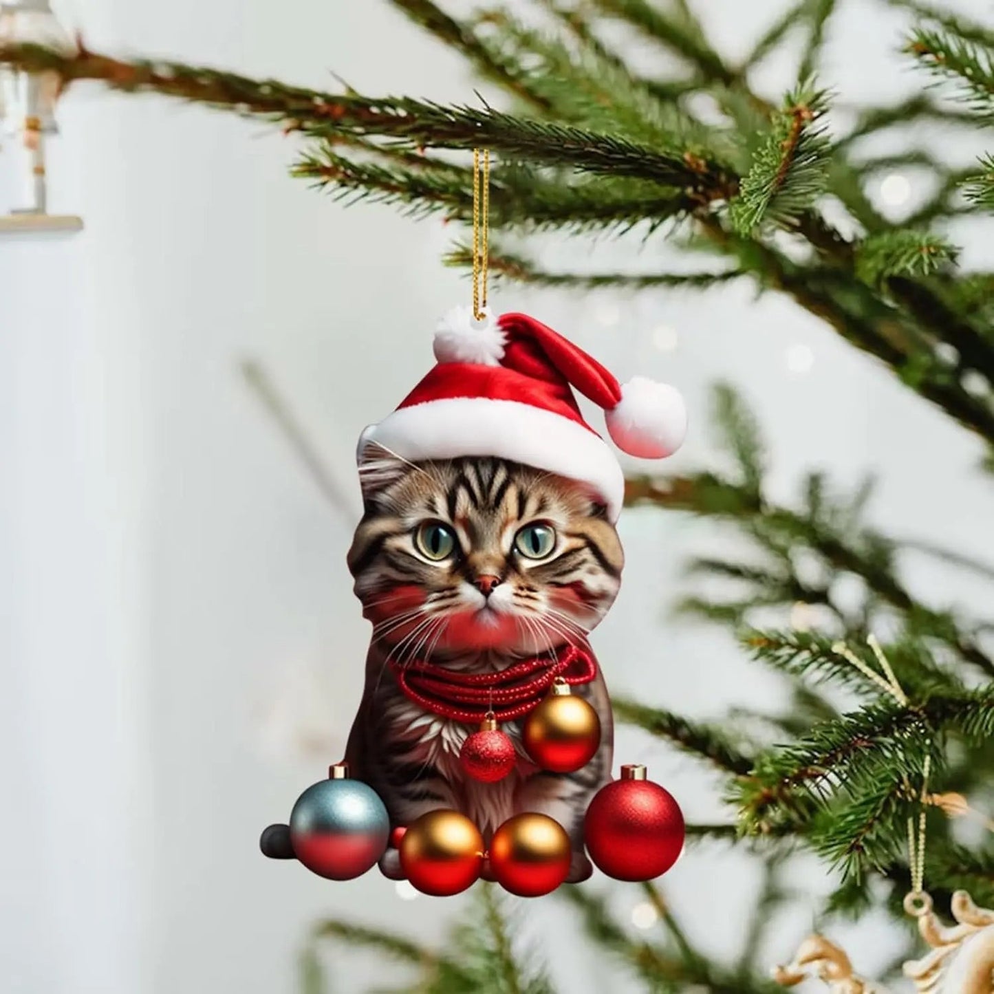 Enfeite de Natal em forma de gato – Decoração gira e festiva para a árvore de Natal