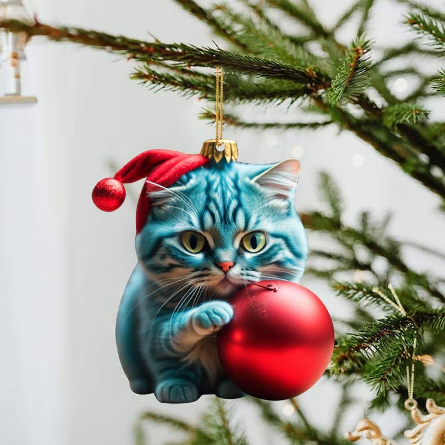 Enfeite de Natal em forma de gato – Decoração gira e festiva para a árvore de Natal