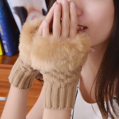 Damen Fingerlose Winterhandschuhe mit Fellbesatz
