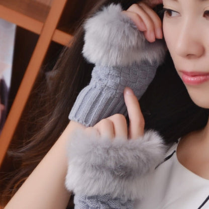 Damen Fingerlose Winterhandschuhe mit Fellbesatz