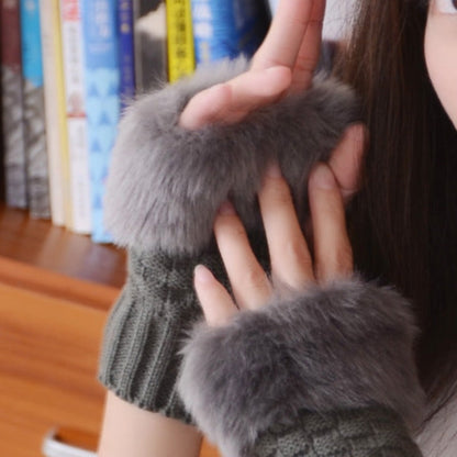 Damen Fingerlose Winterhandschuhe mit Fellbesatz