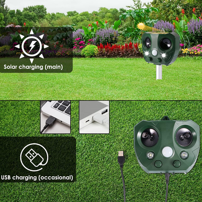 Repelente solar ultrasónico para pájaros: inalámbrico y resistente a la intemperie para uso en exteriores.