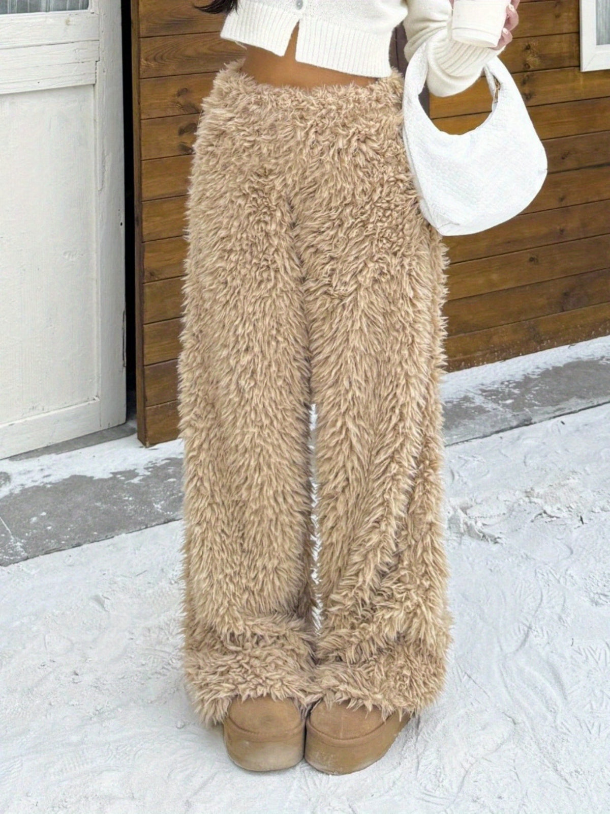 Pantalones de felpa de pierna ancha para mujer