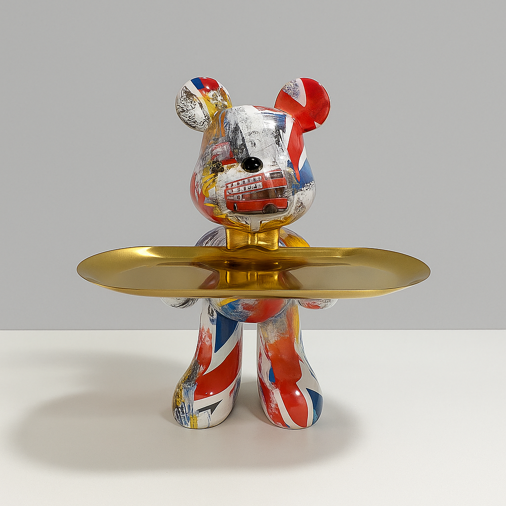Figura decorativa de oso con bandeja para joyas y objetos pequeños