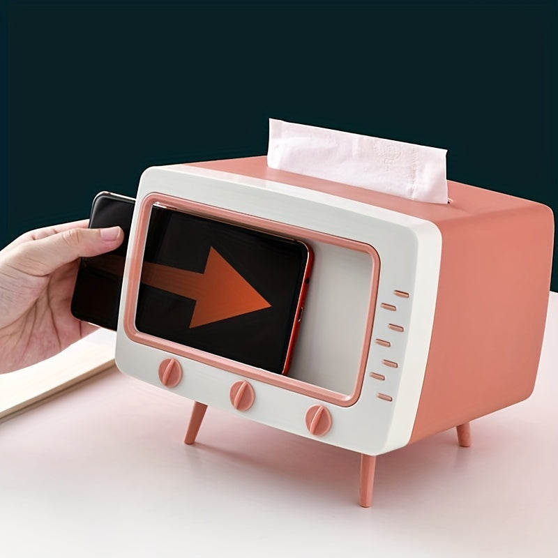 RetroTV Držač kutije maramica – Višenamjenski dozator maramica s držačem za telefon