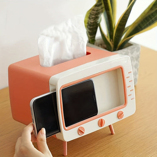 RetroTV Držač kutije maramica – Višenamjenski dozator maramica s držačem za telefon