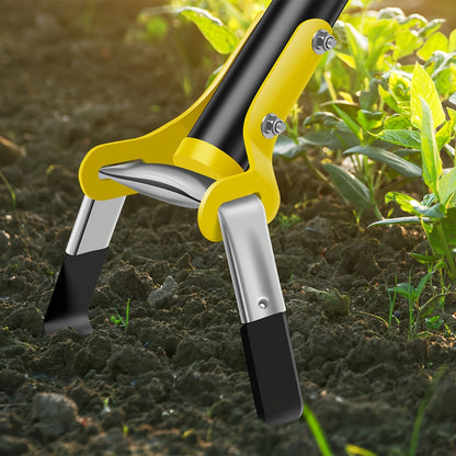Herramienta de jardín ergonómica de acero inoxidable con cabezal triangular: para desherbar y cultivar la tierra.