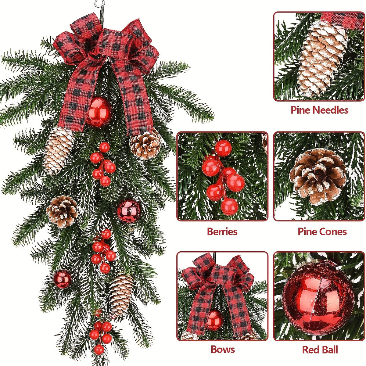 Weihnachtlicher Tannenzweig-Türschmuck mit Beeren