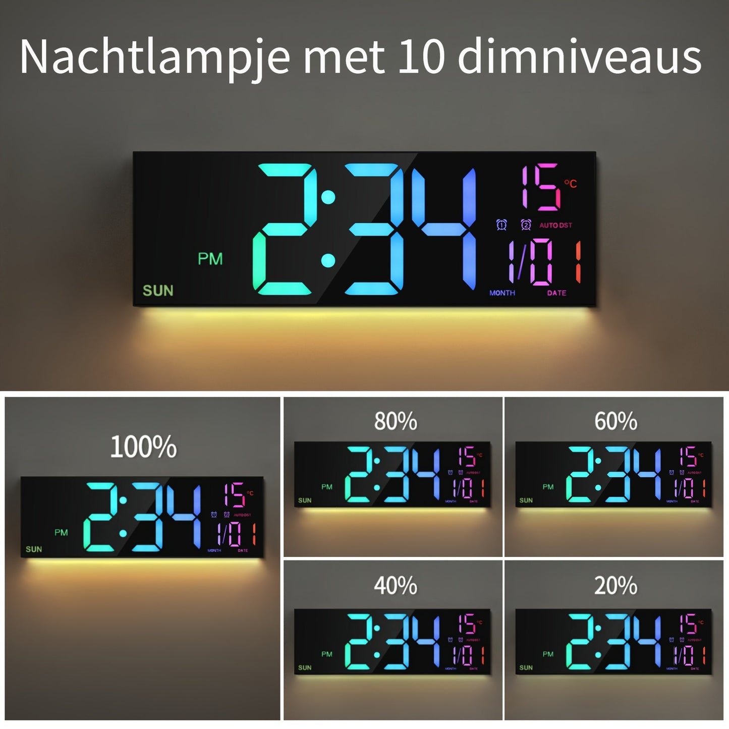 LumiWall digitalni zidni sat – Velik, u boji i lako čitljiv