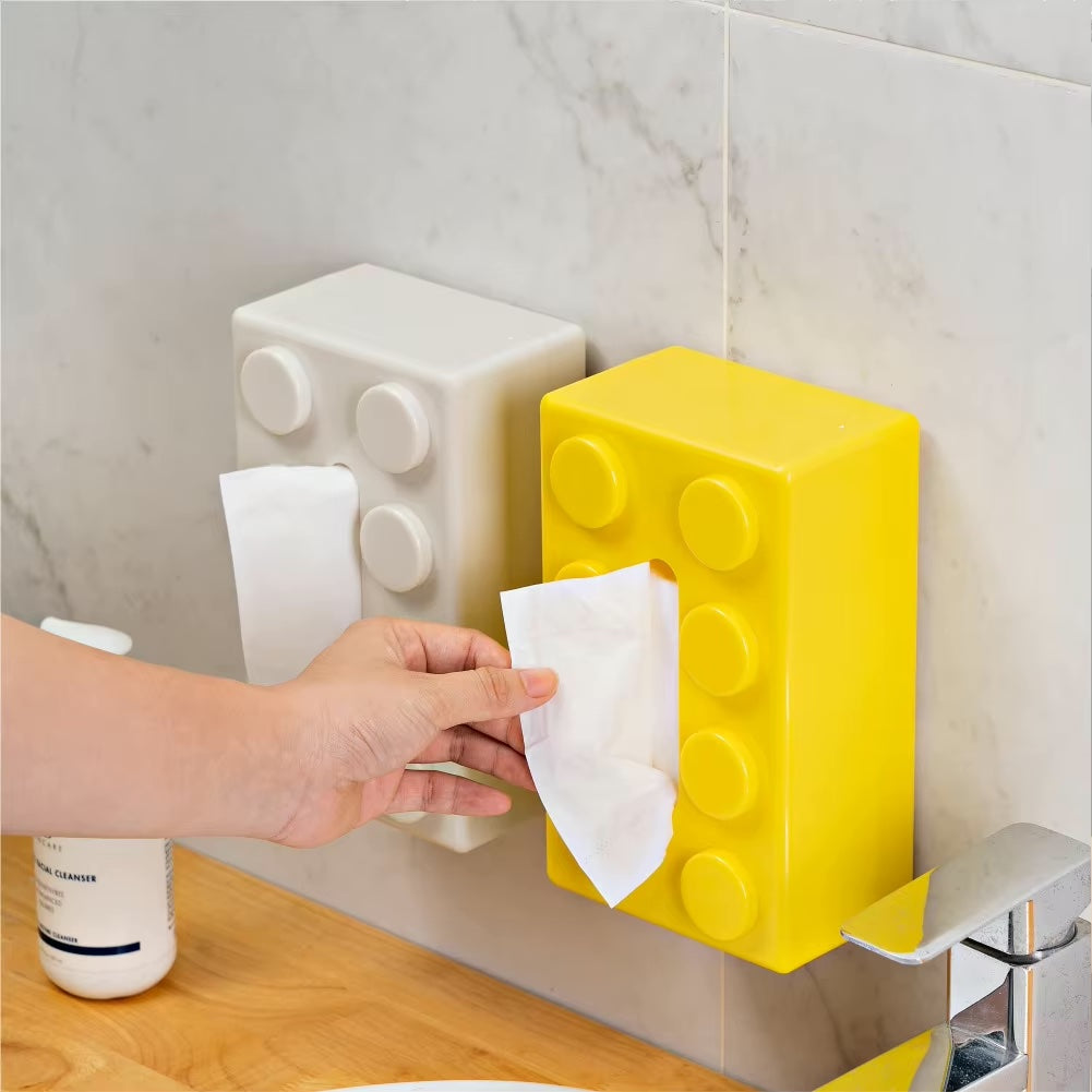 Caja de pañuelos con diseño de bloques, fabricada en plástico ABS