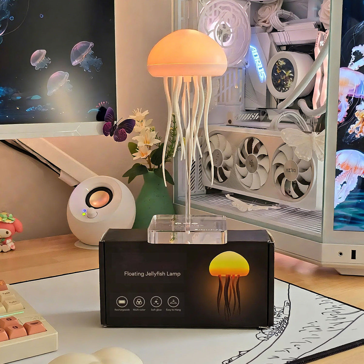 Lámpara de medusas recargable con cambio de color y control por sonido