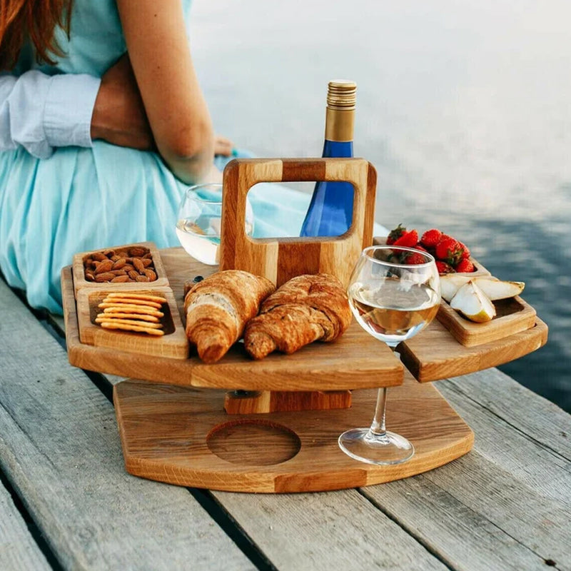 Eleganter Eichen-Picknick-Weintisch – Kompakt & Vielseitig