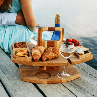 Eleganter Eichen-Picknick-Weintisch – Kompakt & Vielseitig
