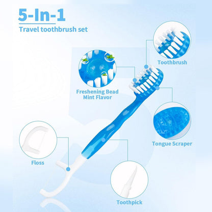 Cepillos de dientes de viaje desechables 5 en 1 con hilo dental y palillo