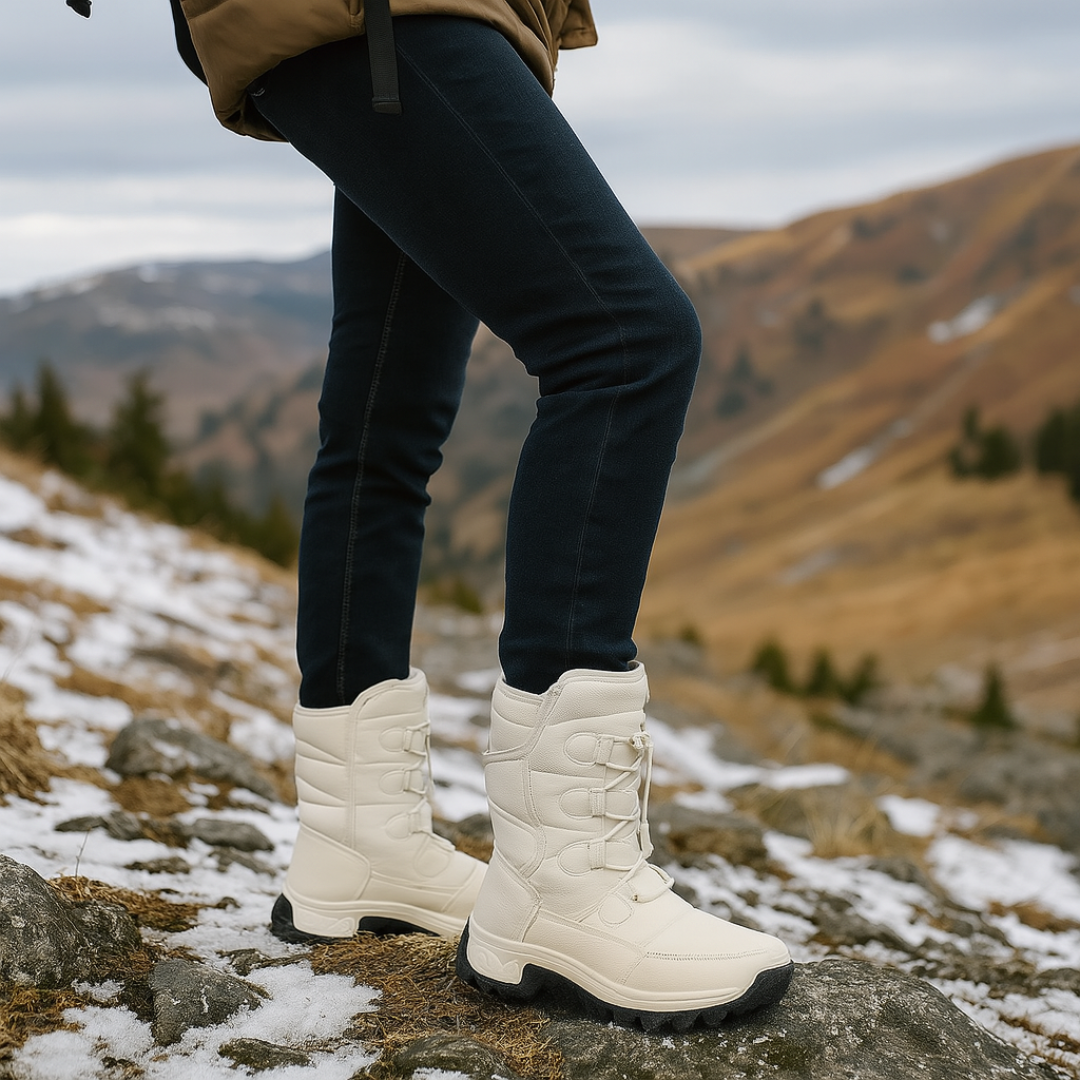 Botas de inverno forradas com sola de perfil antiderrapante e fecho prático
