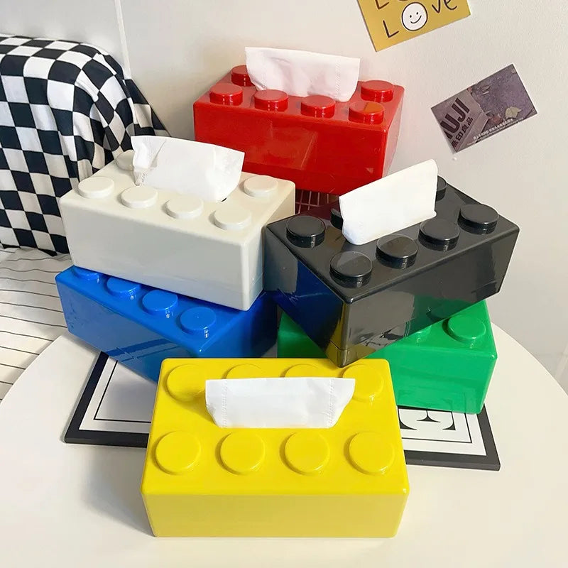 Caja de pañuelos con diseño de bloques, fabricada en plástico ABS