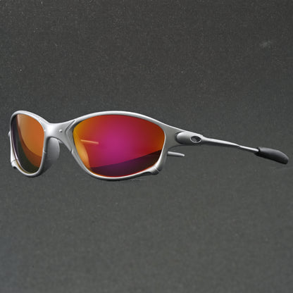 Sportliche Polarisierte Sonnenbrille – Metallrahmen mit Roten Gläsern