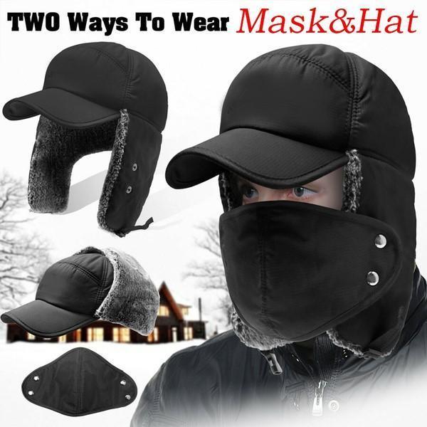 Gorro de inverno com abas para as orelhas e proteção facial amovível