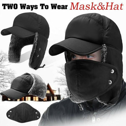 Gorro de inverno com abas para as orelhas e proteção facial amovível