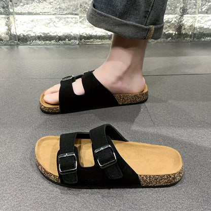 Sandalias retro con doble hebilla ajustable para hombre: cómodas y con estilo.
