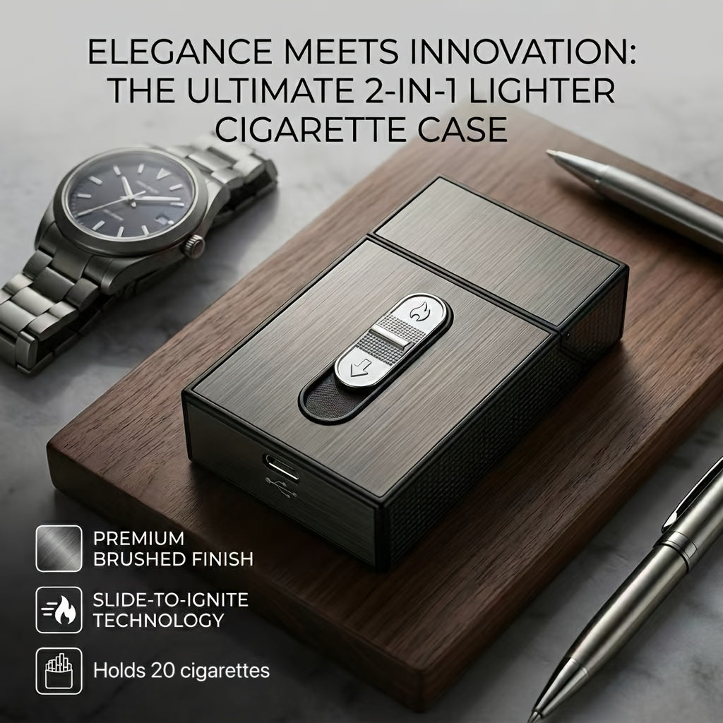Estuche de cigarrillos 2 en 1 con encendedor USB integrado