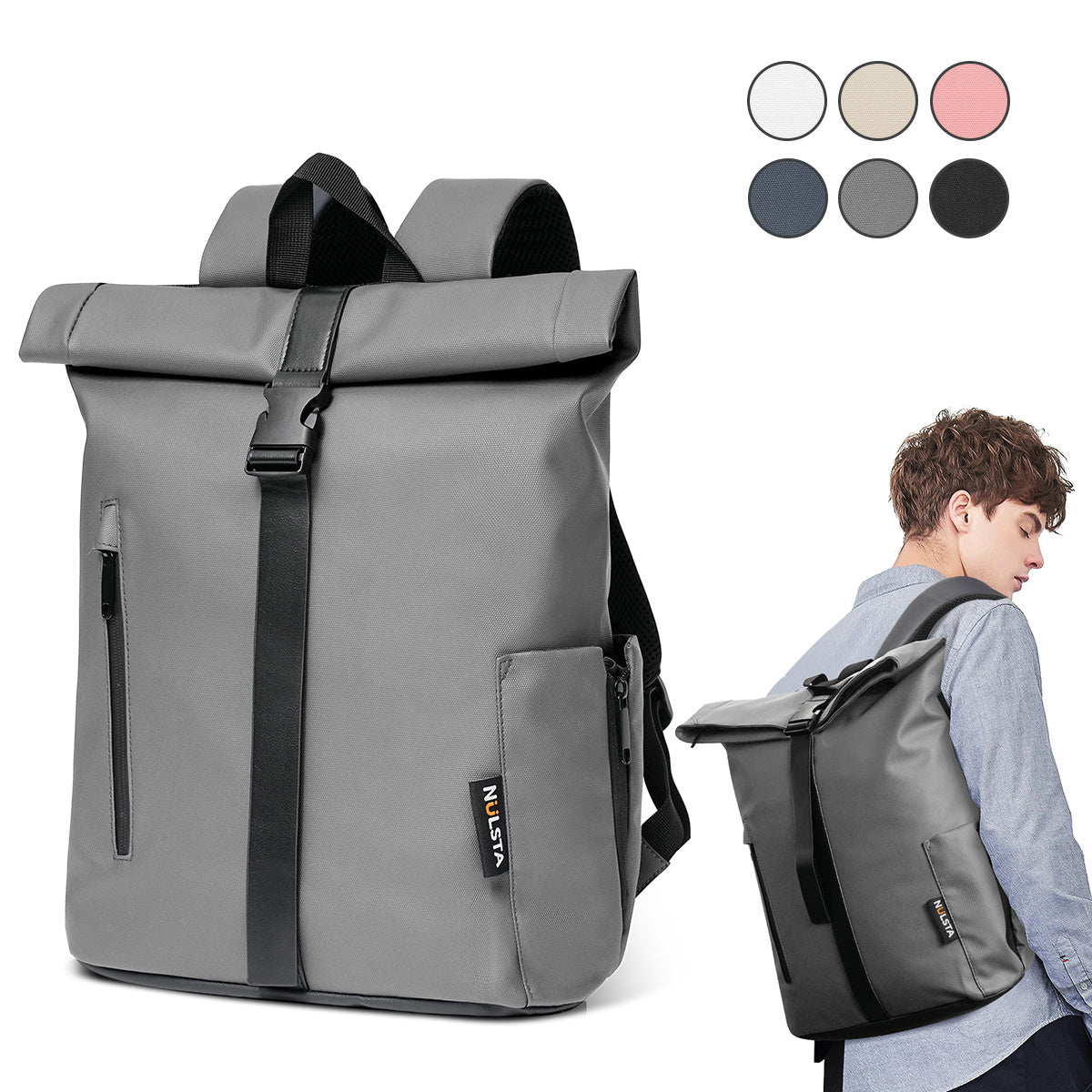 Mochila enrollable ligera con varios compartimentos