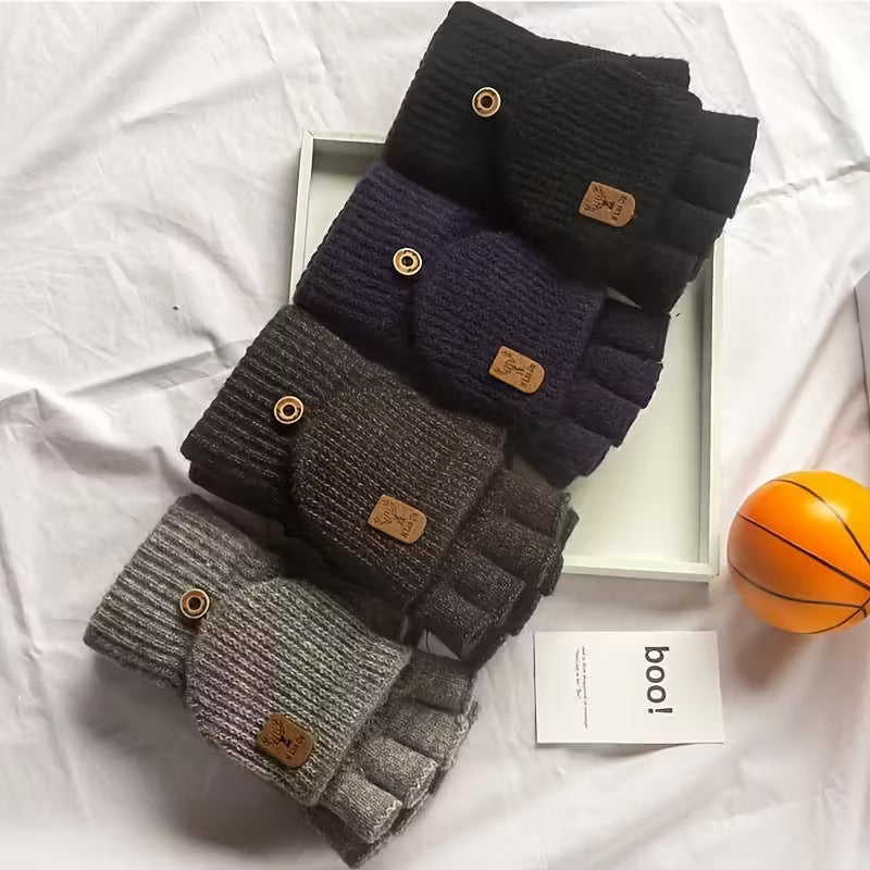 Fingerlose Herren-Strickhandschuhe mit Klappfunktion