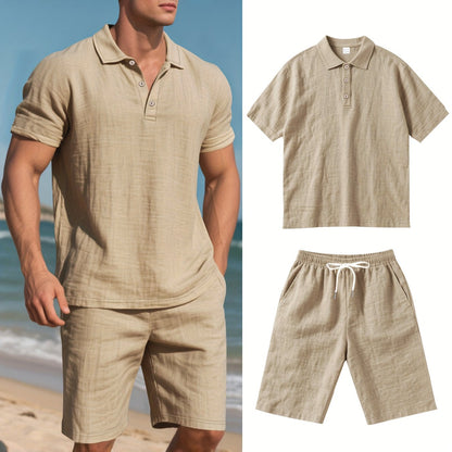 Herren Leinen Polo und Shorts Set – Bequem und Lässig für Warme Tage