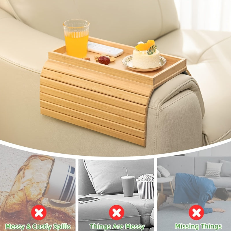 Bandeja flexible de bambú para el reposabrazos del sofá