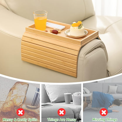 Bandeja flexible de bambú para el reposabrazos del sofá